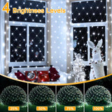 1 x RAW Customer Returns OPAHUTER 96 LEDs solar light net outdoor, 1.5 x 1.5 m waterproof fairy lights net, remote control fairy lights curtain with 8 modes, solar light net for Christmas, wedding, window bushes - RRP €18.14