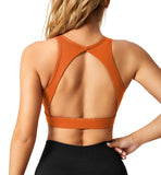 1 x Brand New Yiifit Sports Bra Women Crossback Sports Bra Ribbed Padded Sports Top Seamless Without Wire Backless with Removable Cups for Yoga Gym Fitness Brown X-Large - RRP €18.07