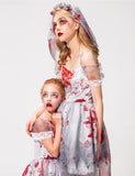 9 x Brand New IKALI Girls Zombie Bride Costume Halloween Kids Prom Corpse Gown Mommy and Me Matching Novelty Costume Outfits 4-6 Years - RRP €218.88