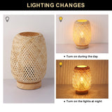 1 x RAW Customer Returns SUNLLOK Boho Bedside Lamp with Wooden Base, Retro Rattan Lamp Small Table Lamp for Bedroom, Industrial Bamboo Lampshade Reading Lamp Table Lamps Decoration for Living Room, Children s Room, Office - RRP €30.24