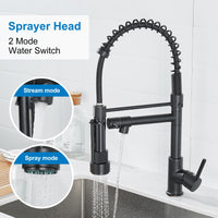 1 x RAW Customer Returns Kitchen Faucet with Pull Out Spray Head, High Arc, Single Lever Spring, Kitchen Sink, Matte Black - RRP €59.99