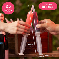 1 x RAW Customer Returns THE TWIDDLERS - 25 Large Shot Syringes 60ml, Reusable Double Shot Glasses for Jello Vodka Jelly Cocktails, 18cm 7 - Birthday Party, Student Event - Food Safe - RRP €20.4