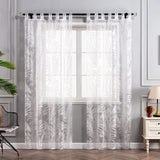 1 x RAW Customer Returns Delien voile burnout curtain with leaf pattern transparent curtain with loops living room curtains W x H 140 x 145 cm white 1 piece - RRP €21.99