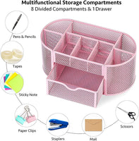 1 x RAW Customer Returns POPRUN Kids Desk Organizer Girls Pen Holder Table Pen Organizer with Drawer Made of Metal Mesh for Office and School Pink  - RRP €18.24