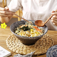 1 x RAW Customer Returns Japanese 9 Inch Ceramic Ramen Noodle Soup Bowl, 2 Sets 6 Pieces 1600ml Multi-Purpose Bowl with Matching Spoon and Chopsticks for Instant Noodles, Soup, Noodle, Pho, Udon and Soba Black  - RRP €36.99