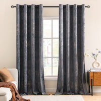 1 x RAW Customer Returns MIULEE Curtains Grey with Eyelets Velvet Curtains Gold Foil Print Curtain Thermal Curtain Eyelet Curtain for Bedroom Living Room Set of 2 140 x 225 cm W x H Grey - RRP €53.04