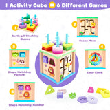 1 x Brand New Forroby Motor Skills Cube Wooden Activity Cube 6 in 1 Motor Skills Toy with 4 Sets of Columns, Time Recognition, Ocean Recognition, Shape Matching, Montessori Educational Toy for 2 3 4 Year Old Children - RRP €8.05