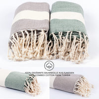 1 x RAW Customer Returns Tadussi Beach Towel Sauna Towel Fouta 100x200 Set of 2 Ideal as Hammam Towel Beach Towel XXL Picnic Blanket for Women Men - Extra Large - 100 Cotton in Olive Green Taupe - RRP €40.33