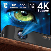 1 x RAW Customer Returns Staratlas 4K Mini Projector with WiFi 6, integrated Android, Netflix, YouTube, Bluetooth 5.0, 150 ANSI Lumens, supports 4K resolution video decoding, no black  - RRP €181.5