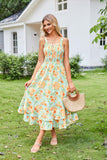 2 x Brand New Summer Dress Women s Maxi Dress Floral Dress Casual Dress Swing Strap Dress Evening Dress XL Green-Yellow Flower - RRP €69.68