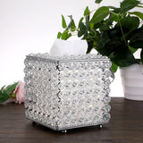 1 x RAW Customer Returns SUMNACON Crystal Silver Facial Tissue Box Made of Glass Metal Tissue Box Tissue Dispenser Tissue Box Decoration for Living Room Dining Room Hotel Restaurant Office Square - RRP €24.19