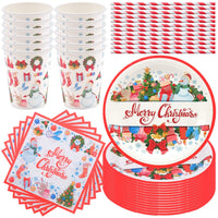 1 x Brand New 48 piece Christmas party tableware set, 12 guests Christmas party tableware, Merry Christmas party tableware, paper plates, cups, napkin, straw, party accessories for Christmas Day, birthday party, anniversary - RRP €12.76