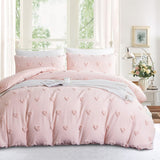 1 x RAW Customer Returns Freyamy Bohemian Bedding 155x220cm 2-piece Pink Tufted Heart Boho Bedding Embroidery Shabby Chic Bedding Sets Microfiber Soft Duvet Cover with Zipper and Pillowcase 80x80cm - RRP €46.9