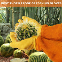 1 x RAW Customer Returns SLARMOR Leather Gardening Gloves for Men and Women - Thorn-proof for Pruning Roses, with Forearm Protection, Long Cowhide Work Gloves for Gardening and Household Tasks, Size M Yellow - RRP €20.15