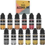 1 x RAW Customer Returns Metallic Alcohol Ink Set - 12 Metal Colors Alcohol Ink for Epoxy Resin, Petri Dish Making, Painting - Shimmer Concentrated Alcohol Ink Resin Ink Colors for Resin Art, DIY Painting - 10ml each - RRP €12.7