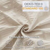 1 x RAW Customer Returns Freyamy Seersucker Bed Linen 220x240cm 3-Piece Beige Embossed Stripes Structured Bedding Sets Plain Brushed Microfiber Soft Duvet Cover with Zipper and 2 Pillowcases 80x80cm - RRP €43.32