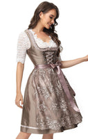 1 x RAW Customer Returns ELFIN Women s Midi Dirndl Elegant Traditional Dress for Oktoberfest Including Lace Dirndl Apron, Dark Brown, 44 - RRP €111.92