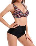 1 x Brand New Laorchid Women s Swimwear Two-Piece Bikini Set High Waist Swimsuit Sexy Swimsuit Bandeau Bikini Padded Tankini Set Bohemia Stripes Black XL - RRP €35.28