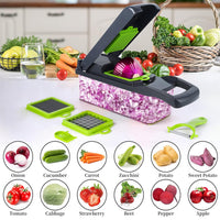 1 x RAW Customer Returns 16 in 1 vegetable cutter, vegetable slicer, vegetable cutter, vegetable cutter with 7 interchangeable blades, vegetable chopper, nicer dicer, for potatoes, carrots and onions gray  - RRP €23.18