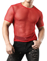 1 x RAW Customer Returns JOGAL Men s Transparent Mesh Short Sleeve Shirt Color Red L - RRP €24.0