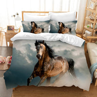 1 x Brand New Children s Bed Linen Set Horse Pattern Duvet Cover Set 3D Animals Black Horse Print Bed Linen with 2 Pillowcases 50 x 75 cm and Zip for Boys and Young Men Galloping Horses, 220 x 240 cm  - RRP €32.99