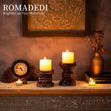 1 x Brand New Romadedi Candle Holders Pillar Candles Wooden Candlesticks - Set of 2 Vintage Country House Style Wooden Candle Holders Chunky Decorative Mantle Living Room Table Decoration - RRP €25.2