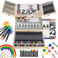 1 x RAW Customer Returns MIAOKE 84-piece painting set, high-quality wooden painting case with 2 sketchbooks, brushes, pens, acrylic paints, watercolor cakes, oil pastels, colored pencils and much more - RRP €59.99