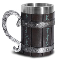 1 x RAW Customer Returns OTARTUDE Viking Medieval Oak Wooden Beer Mug with Stainless Steel Liner Nordic Viking Rune Coffee Mug Father s Day Gift 550ml - RRP €30.24