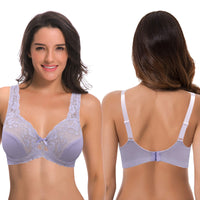 1 x RAW Customer Returns Curve Muse Women s Minimizer Unlined Underwire Bra with Lace Embroidery - 2 Pack-Lavender, Grey-36F - RRP €37.2