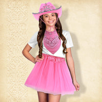 1 x RAW Customer Returns SATINIOR 3 Piece Cowgirl Costume Set Pink Hat Rhinestone Princess Western Cowboy Hat with Paisley Bandanna and Tutu Skirt for Girls - RRP €25.2