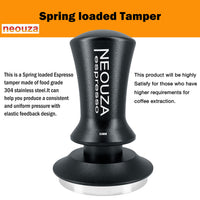 1 x RAW Customer Returns NEOUZA Espresso Tamper Spring Loaded for Coffee Machine Accessories, Non-Stick Coating, Self-Leveling, Refined Handle, Flat Bottom Stainless Steel 58mm, Matte Black  - RRP €20.64