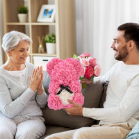 1 x RAW Customer Returns Rose Bear - Rose Teddy Bear 10 Inch Hugz Teddy Flower Bear - Over 250 Dozen Artificial Flowers - Unique Gifts, Gifts for Women Clear Gift Box Pink  - RRP €21.63