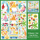 24 x Brand New Artisoul 9 Sheets 93 Pieces Summer Window Stickers, Removable Bathroom Wall Stickers with Beach Gnomes, Beach Decor Decals for Swimming Pool Glass Bathroom - RRP €547.2