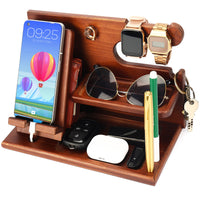 1 x RAW Customer Returns BELLE VOUS Docking Station with Wooden Cell Phone Holder - Wooden Pocket Tray for Bedside Coffee Table - Desk Organizer for Wallet, Watch, Keys and Gadgets - Gift Ideas for Men - RRP €26.99