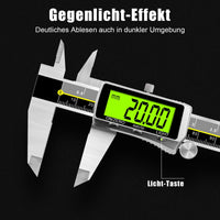 1 x RAW Customer Returns Digital caliper with backlight, precision digital caliper 150 mm made of stainless steel, waterproof LCD display and depth measurement with battery for household and industry - RRP €36.29