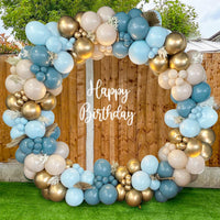 1 x RAW Customer Returns Balloons Birthday Blue Beige, 152 Pieces Balloon Garland Blue Light Blue Beige Gold, Blue White Sand Balloons Garland for Birthday Baby Shower Bridal Shower Wedding Gender Reveal - RRP €13.99