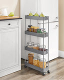 1 x RAW Customer Returns SONGMICS Trolley, Kitchen Trolley with 4 Tiers, Kitchen Shelf, Niche Shelf, with 6 Hooks, 360 Rotating Wheels, Lockable, Steel Frame, Bathroom, Kitchen, Office, Gray KSC008G01 - RRP €23.99