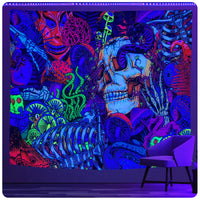 4 x Brand New Roninkier Mushroom Fabric Wall Tapestry - Skull Wall Tapestry Psychedelic Wall Hanging and Black Light Hippie Pattern Wall Carpet UV Reactive Tapestry for Halloween Christmas Decoration,150X130cm - RRP €99.96