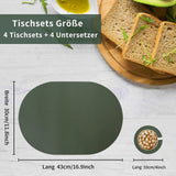 1 x RAW Customer Returns Set of 4 Washable Leather Placemats and Coasters, Set of 4 Oval, Green  - RRP €20.1