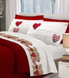 1 x Brand New Linen Store Single Bed Sheet Set Bears and Hearts Complete Single Bed Cotton Made in Italy Top sheet 160x300 bottom sheet with corners 90x200 Pillowcase 52x82 - Red - RRP €44.9