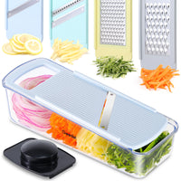 1 x RAW Customer Returns Geedel 4 in 1 multifunctional mandoline vegetable slicer, onion cutter, vegetable cutter, manual cheese grater, julienne cutter, cucumber slicer, grater for vegetables, apple grater, potato cutter, square grater, blue - RRP €30.24