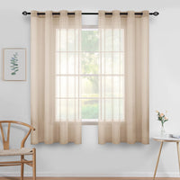 1 x RAW Customer Returns MIULEE Sheer Voile Curtain with Eyelets Transparent Curtain Eyelet Curtain Eyelet Curtain Transparent Transparent Airy Decorative Curtain for Bedroom Living Room 140 x 160 cm W x H Set of 2 Khaki - RRP €23.18