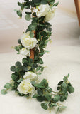 1 x RAW Customer Returns Famibay Artificial Eucalyptus Garland with White Roses Flowers Leaves Garland for Wedding Home Decoration - RRP €14.99