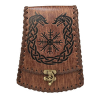 1 x RAW Customer Returns HiiFeuer Nordic Embossed Faux Leather Belt Bag, Medieval Retro Waist Bag Vintage Portable Buckle Belt Pouch for Ren Faire Brown A  - RRP €32.4