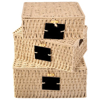 1 x RAW Customer Returns OUTBROS Woven Storage Basket Shelf Baskets with Lid, Set of 3 Rattan Baskets Made of Paper Rope, Storage Boxes for Storing and Organizing Bathroom Room Towels Makeup, Natural - RRP €40.33