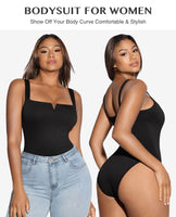 1 x RAW Customer Returns FeelinGirl Body Women s Shapewear Tummy Control Summer Fashion Square Neckline with V-Opening Going Out Tank Tops Shaper Bodysuit Black L - RRP €43.79