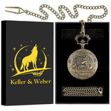 19 x Brand New Keller Weber Vintage Wolf Pocket Watches for Men, Pocket Watch with Chain, Wolf Gifts for Men, Valentine s Day Gifts, Birthday Gifts, Necklaces for Women, Bronze - RRP €387.6