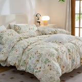 1 x RAW Customer Returns Tospass flowers bed linen 200x200 cm beige green floral bed linen set plants leaves girls microfiber reversible bed linen 1 duvet cover with zipper 2 pillowcases 80x80 cm - RRP €30.83