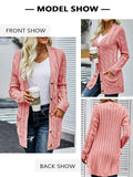 1 x RAW Customer Returns Maavoki Women s Long Sleeve Cardigan Elegant Knitted Coat Open Front Sweater Cardigan with Button Placket and Pockets Autumn Winter Sweater Coat Pink, L - RRP €37.99