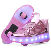 1 x RAW Customer Returns YongerYong Boy and Girl LED Lights Flashing Roller Skates, Unique Double Retractable Rechargeable Wheels, Skateboarding Shoes Outdoor Sports Gymnastics Sneakers - RRP €51.6